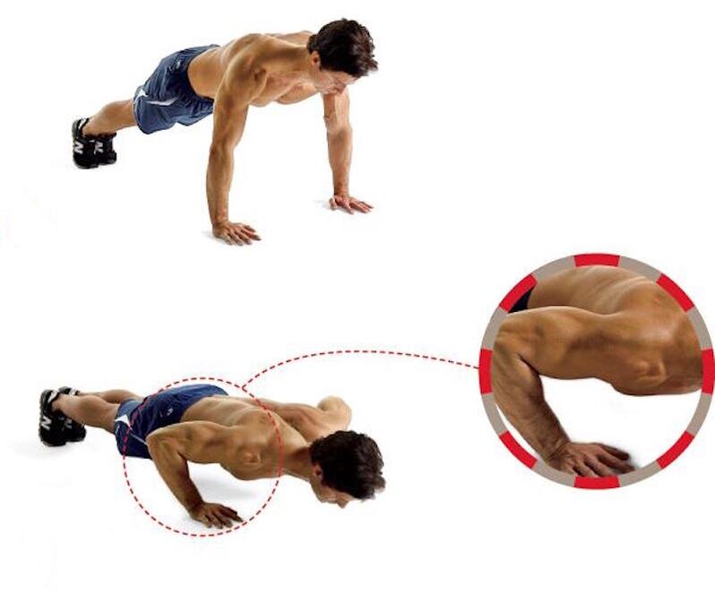 Push-ups on the floor build strong muscles in the arms and chest